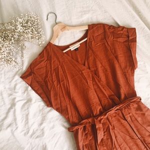 Linen Rust Terra-cotta Wrap Dress